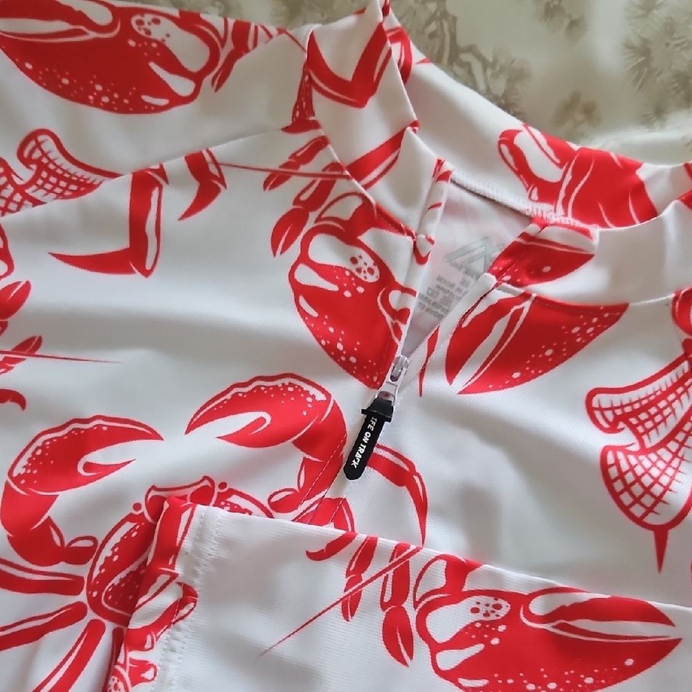 Life On Track White and Red Lobster Crab Crustaceans Print Jersey.